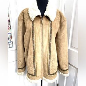 Beautiful Coldwater Creek XXL Faux Leather Embroidered Fleece Lined Warm Jacket